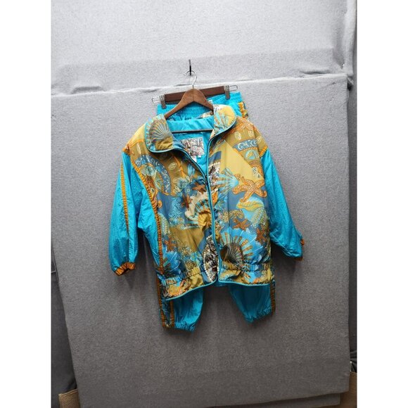 Vintage East West Nylon Track Suit S Turquoise & Gold Elastic Waist & Cuffs Full - Picture 4 of 10